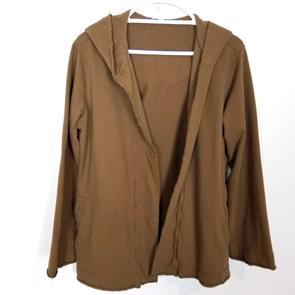 JAMES PERSE Women French Terry‎ Hooded Cardigan Jacket Sz 2 US L Brown Sweater